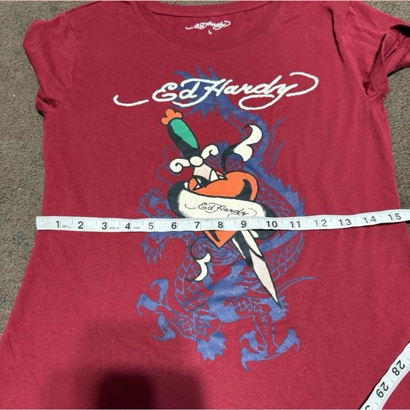 Ed Hardy Women's Burgundy Heart Graphic Tee - Picture 6 of 6